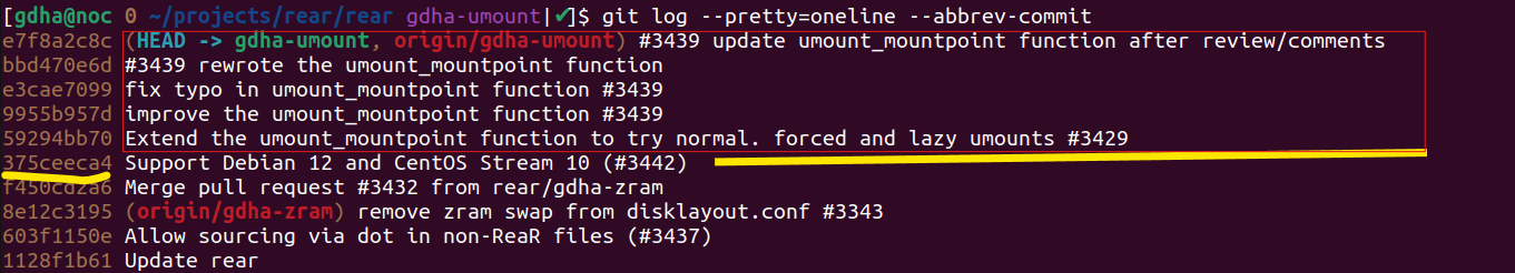 A screenshot of the git log command